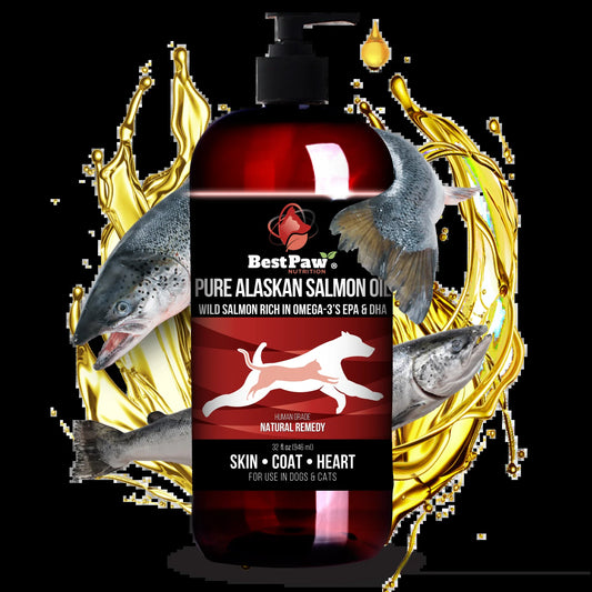 Pure Alaskan Salmon Oil for Dogs, Cats & Ferrets - Liquid Supplement for Joint Pain Relief - Soft Skin & Shiny Coat - Omega 3 Fish Oil Pets Love - 32Oz