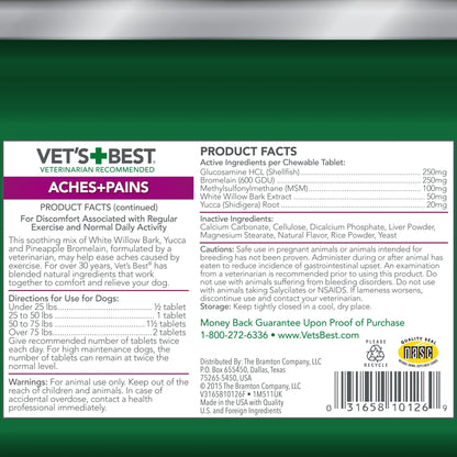 Vet’S Best Aches + Pains Dog Supplement for Hip and Joint Support - 50 Chewable Tablets