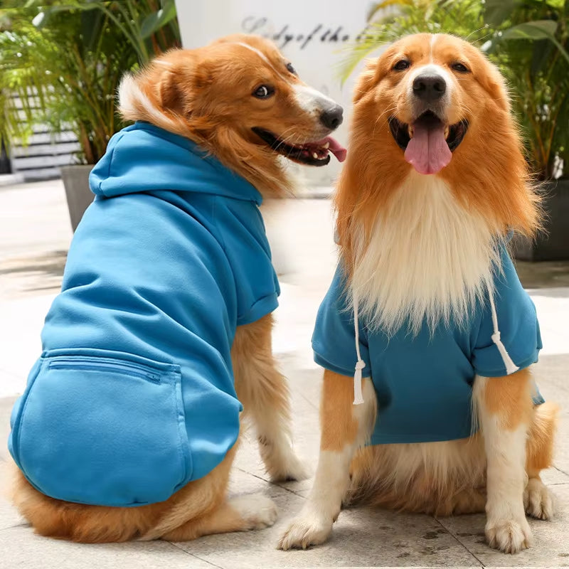 Pet Hoodies for Large Dogs Spring and Autumn Fleece Golden Retriever Sweatshirt with Hat and Zip Pocket Pet Clothing