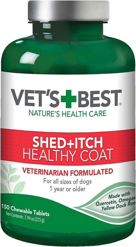 Healthy Coat Shed & Itch Relief Dog Supplements | Relieve Dogs Skin Irritation and Shedding Due to Seasonal Allergies or Dermatitis | 150 Chewable Tablets