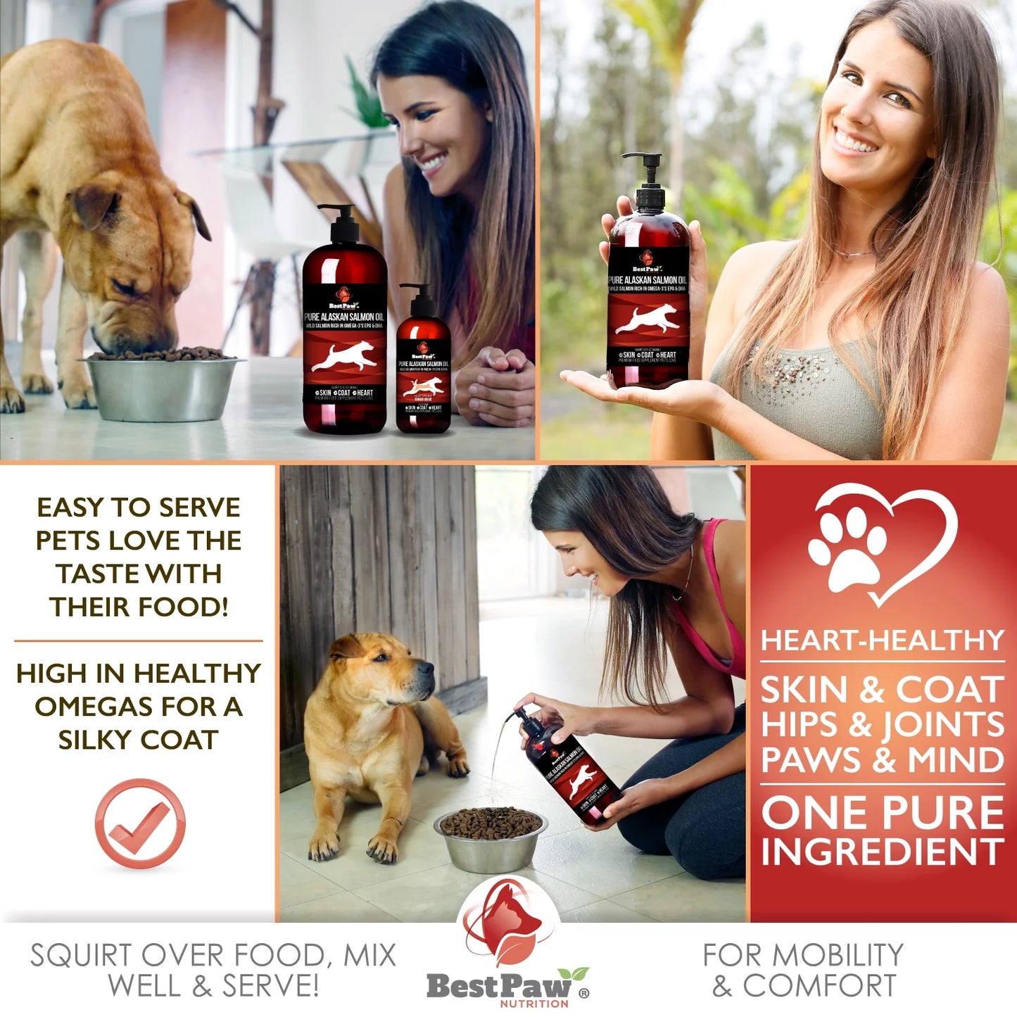 Pure Alaskan Salmon Oil for Dogs, Cats & Ferrets - Liquid Supplement for Joint Pain Relief - Soft Skin & Shiny Coat - Omega 3 Fish Oil Pets Love - 32Oz