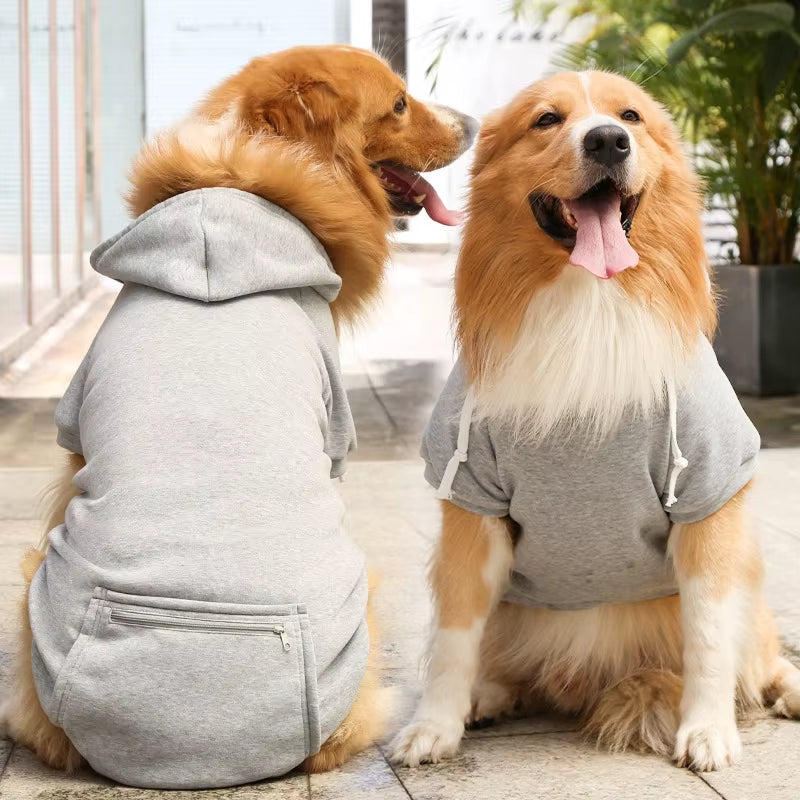 Pet Hoodies for Large Dogs Spring and Autumn Fleece Golden Retriever Sweatshirt with Hat and Zip Pocket Pet Clothing