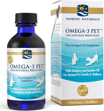 Omega-3 Pet, Unflavored - 2 Oz - 304 Mg Omega-3 per One Ml - Fish Oil for Small Dogs & Cats with EPA & DHA - Promotes Heart, Skin, Coat, Joint, & Immune Health