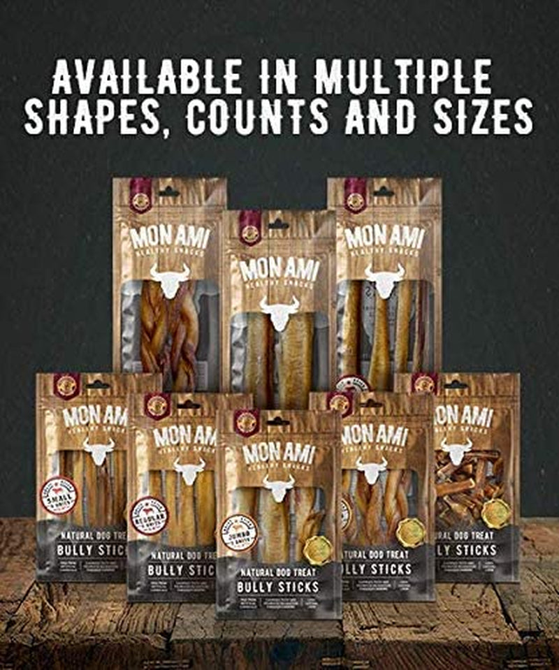 Mon Ami Braided Bully Sticks for Large and Small Dogs (5-6 Inches, Pack of 12) - Made from Grass Fed Beef Dog Treats - Natural Bully Sticks - Grain Free & High Protein Dog Snack