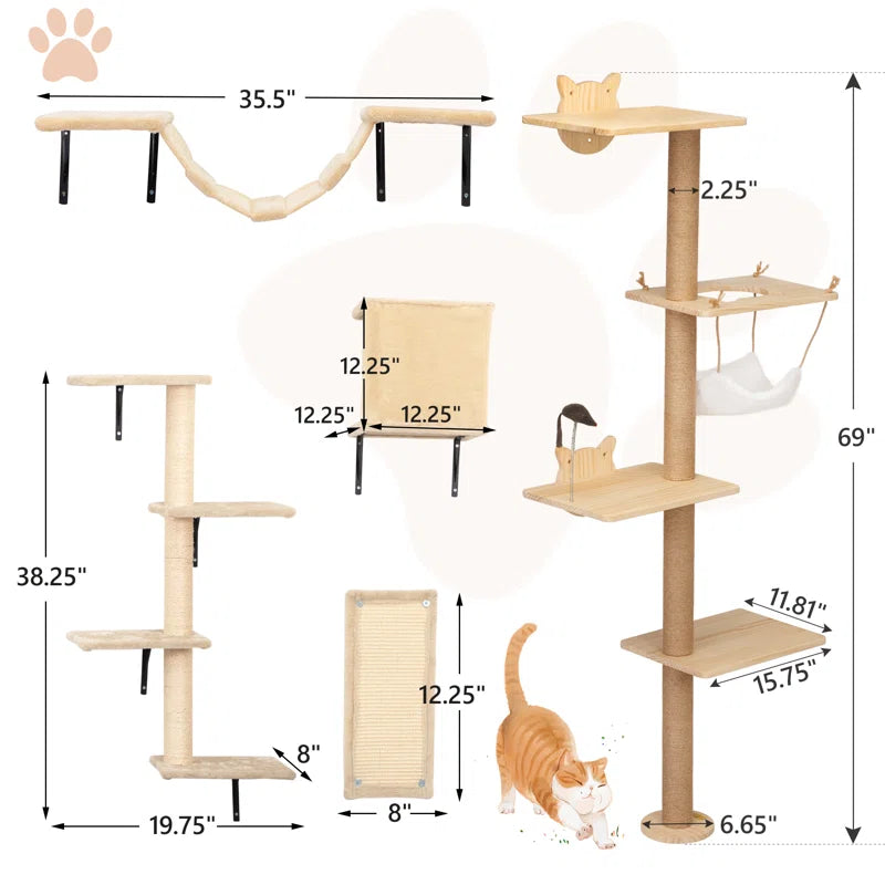 Damyanti Wall-Mounted Cat Tree Shelved 6 Pcs Climbing Center