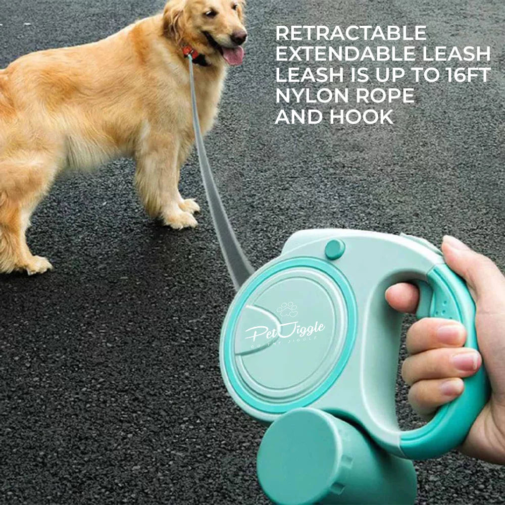 3 in 1 Retractable Dog Leash 16 FT with LED Flashlight - Dog Poop Bag and Poop Bag Dispenser [GREEN]