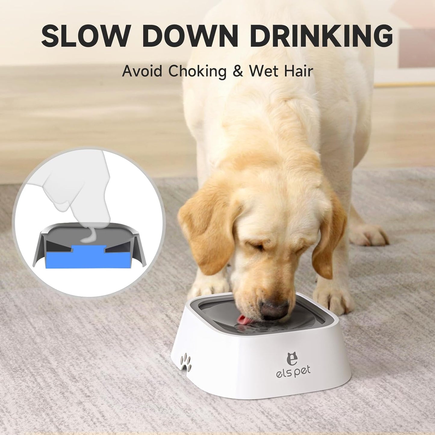 Dog Bowl No Spill, Pet Water Bowl No Drip Slow Water Feeder Cat Bowl, Pet Water Dispenser 70Oz/2L Large Capacity Travel Water Bowl for Dogs, Cats (Grey, A-35Oz)