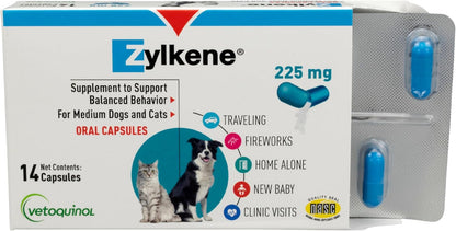 Zylkene Behavior Support Capsules for Medium Dogs 33-65Lbs, Calming All Natural Milk Protein Supplement, Helps Relieve Dog Anxiety during Fireworks and Thunder, 225Mg