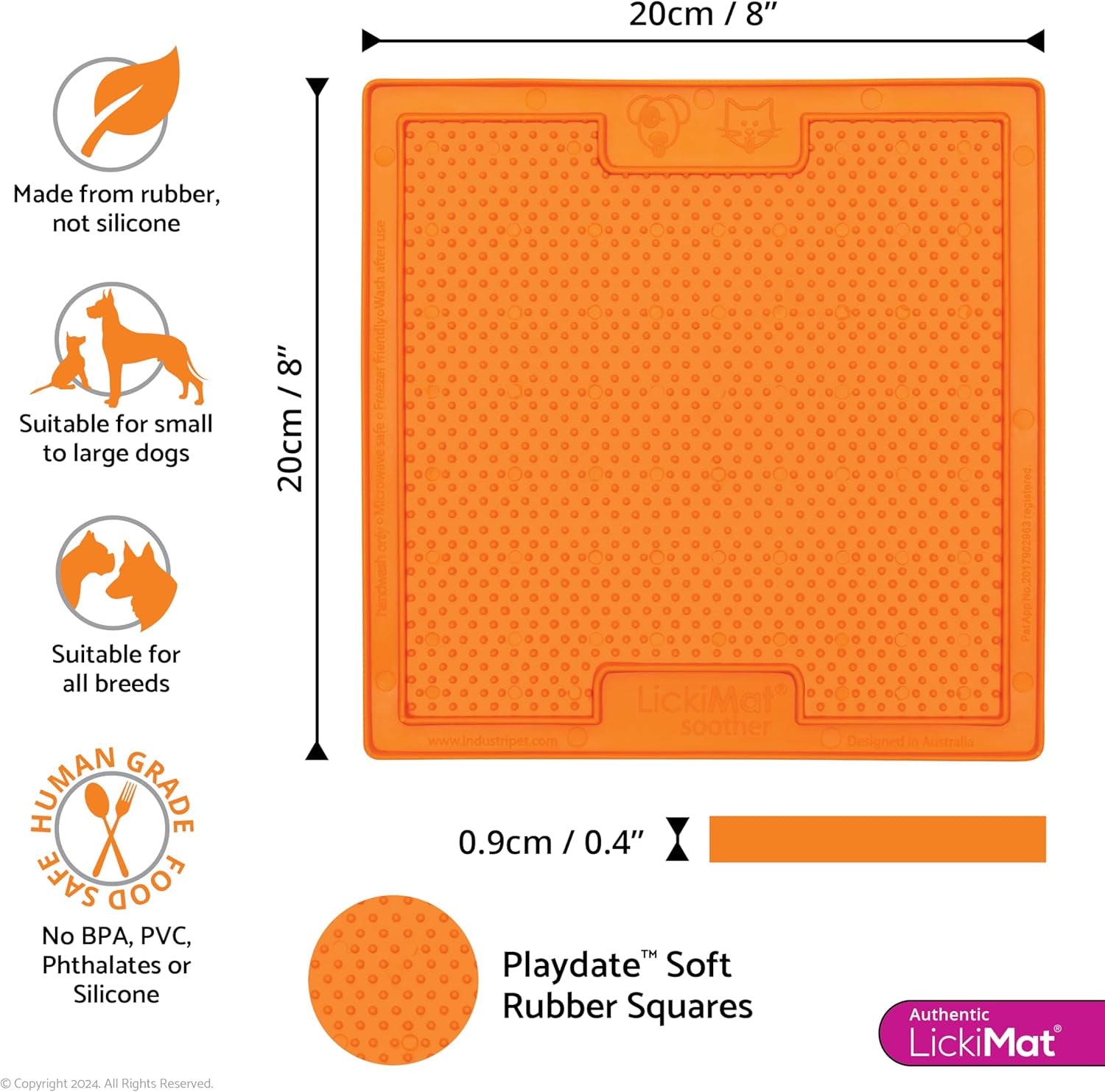 Classic Soother Slow Feeder for Dogs Lick Mat Boredom Anxiety Reducer Perfect for Food Treats Yogurt Liquid Food Peanut Butter Fun Alternative to a Slow Feed Dog Bowl, Orange