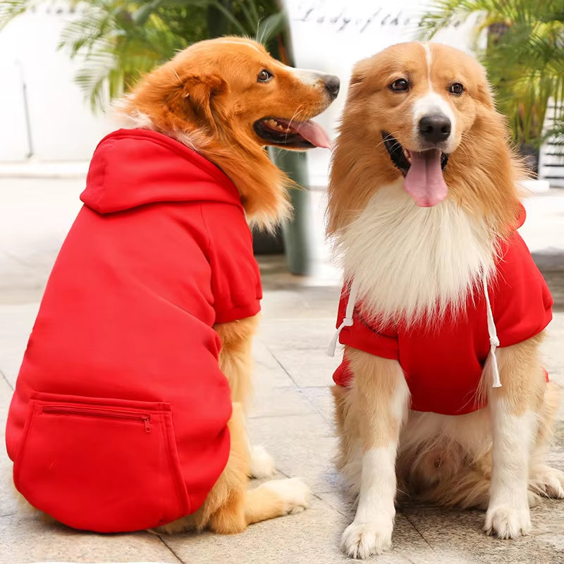 Pet Hoodies for Large Dogs Spring and Autumn Fleece Golden Retriever Sweatshirt with Hat and Zip Pocket Pet Clothing