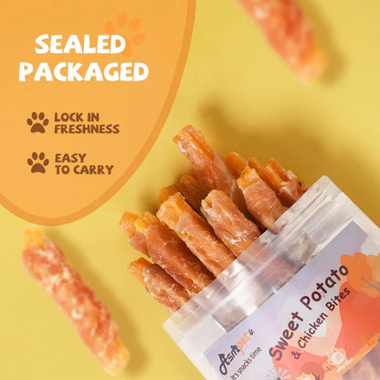 Sweet Potato Dog Treats, Natural Chicken Jerky & Sweet Potato Chews for All Dogs, 15Pcs