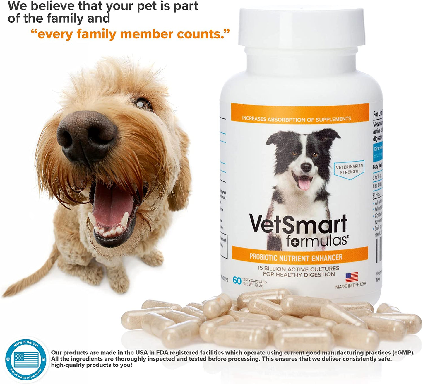 Pet Probiotics for Dogs Supplement - Supports Digestive Enzymes for Nutrient Absorption - 15 Billion Active Probiotic Cultures Attack Inflammation to Prevent Infection