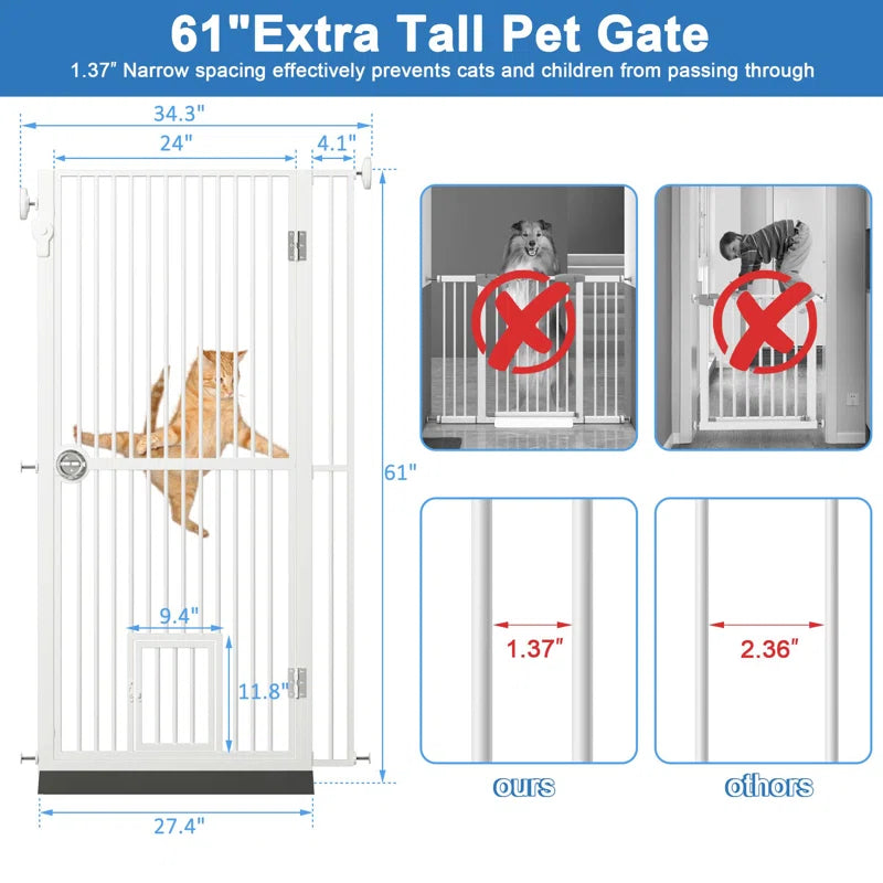 Eresmia Extra Tall Pet Gate for Doorway, Adjustable Pressure Mounted Pet Gate with Door