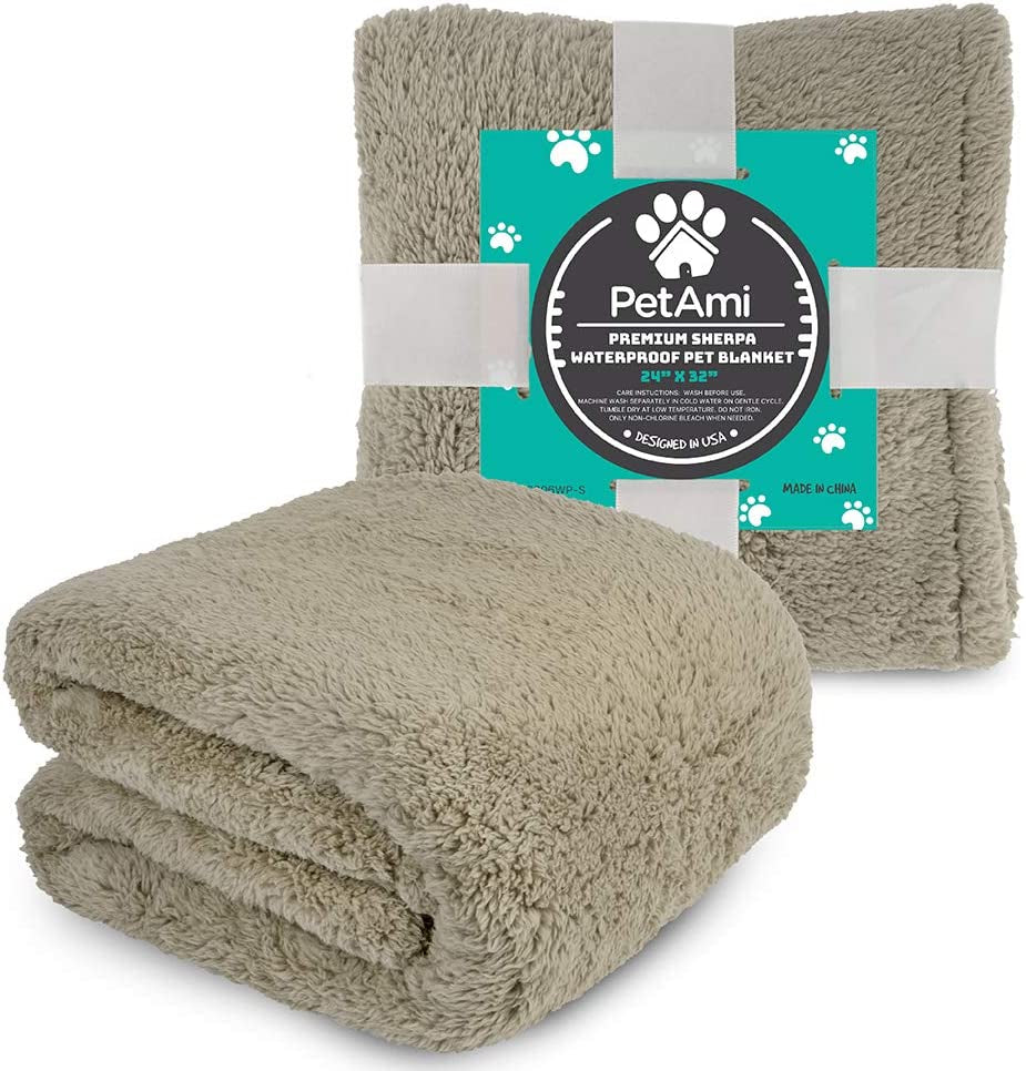 Fluffy Waterproof Dog Blanket for Small Medium Dogs, Soft Warm Pet Sherpa Throw Pee Proof Couch Cover, Reversible Cat Puppy Bed Blanket Sofa Protector, Plush Washable Pad (Taupe Camel, 24X32)