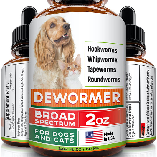 Dewormer for Dogs and Cats - Made in USA Broad Spectrum Worm Treatment - Eliminates & Prevents Tapeworms, Roundworms, Hookworms, Whipworms - All Breeds and Size - Puppy & Kitten - 2Oz