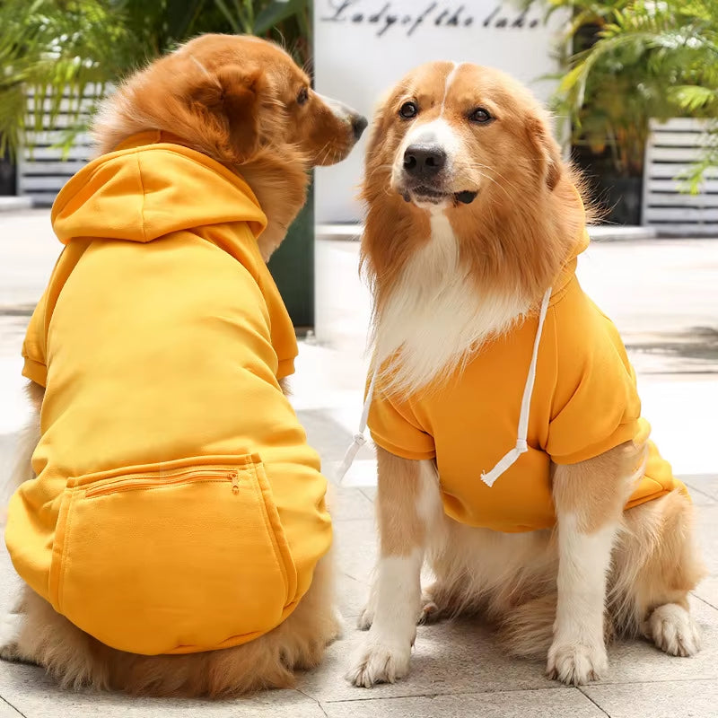 Pet Hoodies for Large Dogs Spring and Autumn Fleece Golden Retriever Sweatshirt with Hat and Zip Pocket Pet Clothing