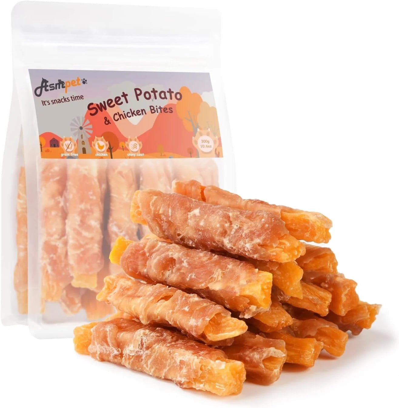 Sweet Potato Dog Treats, Natural Chicken Jerky & Sweet Potato Chews for All Dogs, 15Pcs