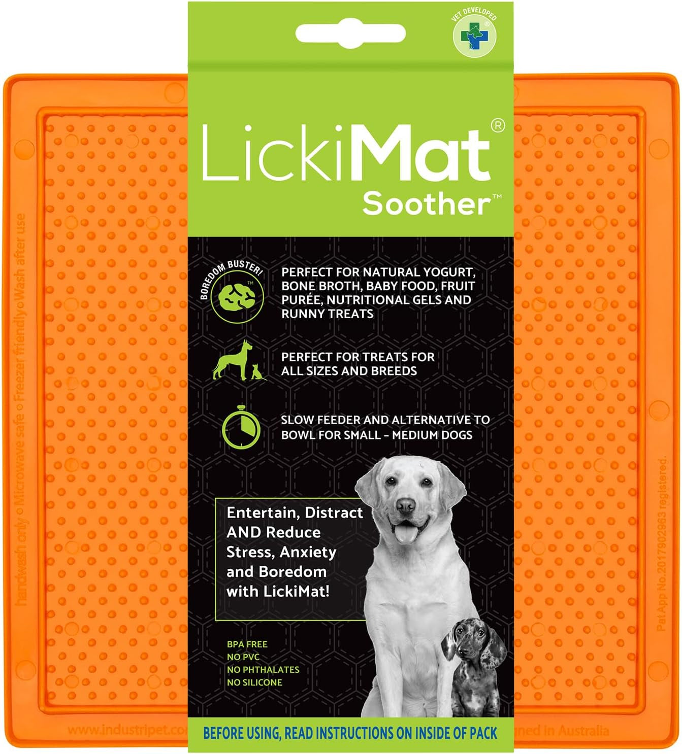 Classic Soother Slow Feeder for Dogs Lick Mat Boredom Anxiety Reducer Perfect for Food Treats Yogurt Liquid Food Peanut Butter Fun Alternative to a Slow Feed Dog Bowl, Orange