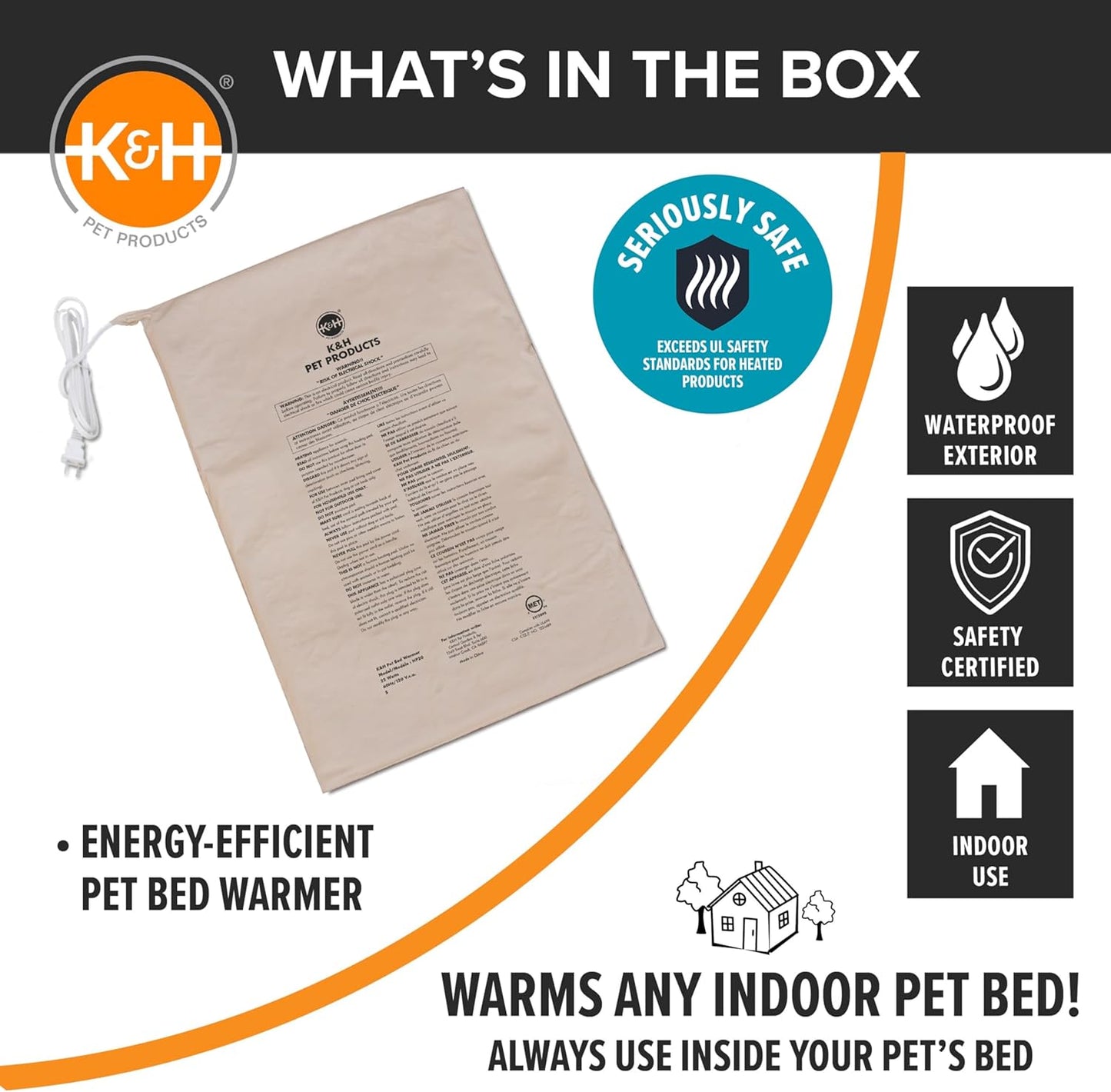 Heated Pet Bed Warmer for Indoor Dog Beds - Safety Listed Waterproof Heated Pad Inserts inside Your Dog Beds and Cat Beds - Turn Any Pet Bed into a Heated Pet Bed - Tan X-Large