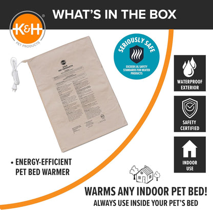 Heated Pet Bed Warmer for Indoor Dog Beds - Safety Listed Waterproof Heated Pad Inserts inside Your Dog Beds and Cat Beds - Turn Any Pet Bed into a Heated Pet Bed - Tan X-Large